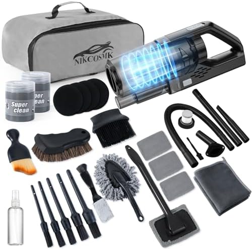 Car Cleaning Kit, Car Detailing Kit with Car Vacuum 8000PA High Suction, Car Interior Cleaning Supplies with Detailing Brushes, Windshield Cleaner Tool, Car Accessories for Men & Women by NIKCOSMK