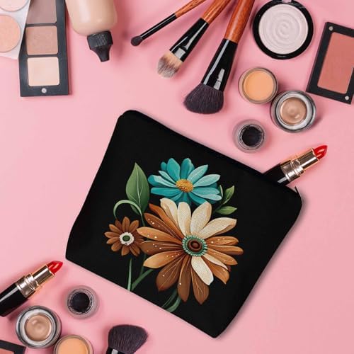 Makeup Bag Daisy Rose Makeup Bags For Purse Pouch, Blossom Floral Daisy Rose Travel Toiletry Bag Cosmetic Bag Makeup Bags Flax Makeup Organizer Bag Pencil Pouch For Man Woman - Image 3