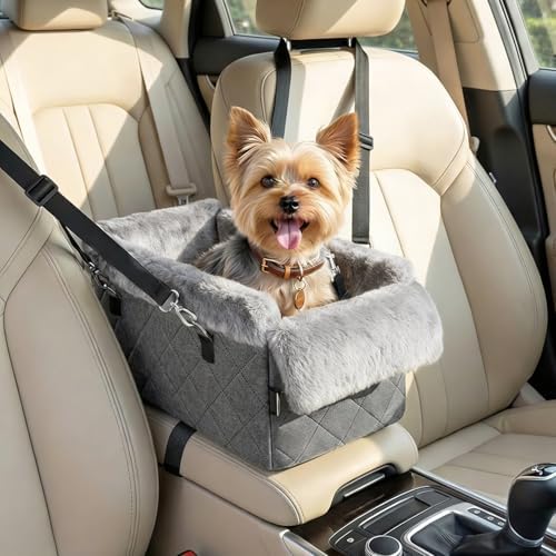 VavoPaw Center Console Dog Car Seat for Small Dogs&Cats Under 12 LBS | Puppy Car Seats with Non-Slip&Strong Support, Anti-Collapse Portable Pet Bed for Puppies with Soft Cushion Safety Belt, Gray by VavoPaw