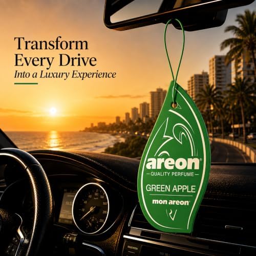 AREON MON MA08 Hanging Best Car Air Freshener Green Apple Scent, Paper Hanging Ornaments, Long Lasting Scent for Car or Home 12 Pack - Image 2