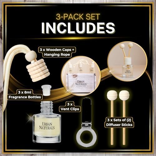 Urban Naturals Car Air Freshener Diffuser 3 Pack - Black Dice Scent, 45+ Days Long Lasting Fragrance, Made in USA, Glass & Wood, Hanging Design + Vent Cip, Easy to Use - Image 3