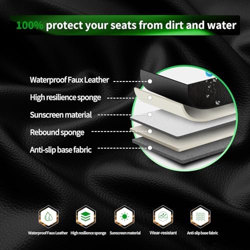 Fit Liberty Car Seat Covers Compatible with Jeep Liberty 2002-2010 2011 2012.Full Coverage Waterproof Leather,Compatible with Airbag,All - Weather Seat Cushion Protector(2 Front,Black) - Image 7
