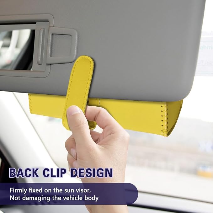 Sunglasses Holder for Car Sun Visor, Sunglass Organizer for Car, Magnetic Leather Eyeglasses Protective Storage Case, Waterproof Glasses Organizer Visor Accessories for Vehicles (Yellow) - Image 6