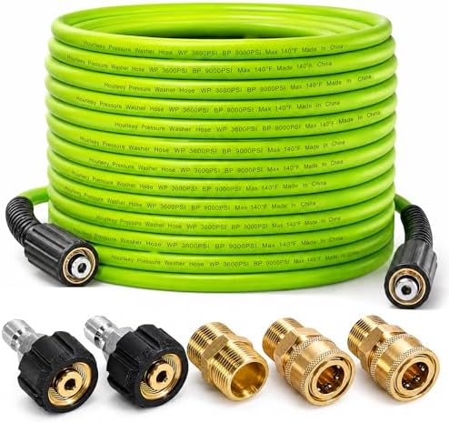 Hourleey Pressure Washer Hose 50 FT, 3600 PSI Flexible Kink Resistant Power Washer Hose Replacement, 1/4" Quick Connect Pressure Hose Extension, Green by Hourleey