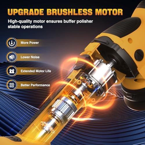 VERVEWAVE Cordless Buffer Polisher Kit for Dewalt 20V Battery (No Battery), 6-Inch Orbital Car Polisher Variable Speed 1800—5500 RPM, 17PCS Polishing Accessories, for Car Polishing/Waxing (Tool Only) - Image 4