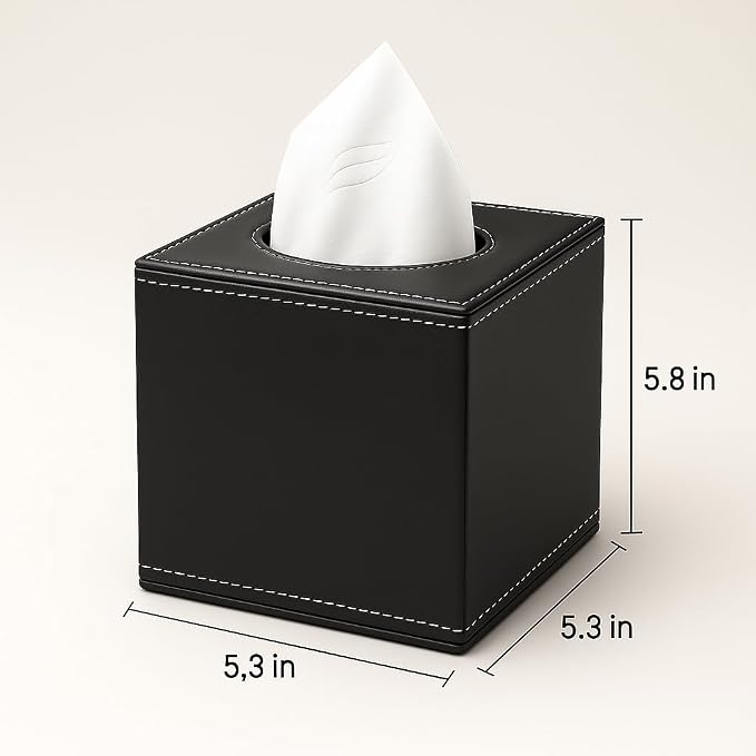 PU Leather Tissue Box Cover with Magnetic Bottom – Square Cube Dispenser for Home, Office, Car, Hotel – Modern Tissue Holder Square for Kleenex, Stylish 5.3″*5.3″*5.8″ - Image 4