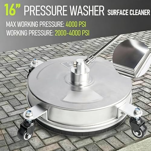 Hourleey 16" Pressure Washer Surface Cleaner, Stainless Steel Surface Cleaner with 4 Wheels for Concrete, Patio, Sidewalk, Deck, Pathway 1/4" Quick Connector, 2 Extension Wand, 4000 PSI - Image 4