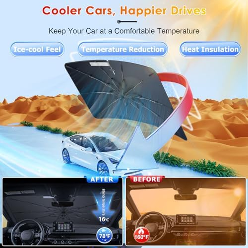 Umbrella Sunshade for Car Windshield 2023-2026 Honda CRV, Custom Fit Windshield Sun Protector Cover, 6-Layer Heat-Resistant Fabric, Ultra-Strong Fiberglass Frame, Quick Setup (for 2023-2026 CR-V) - Image 2