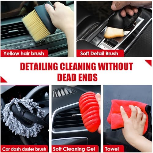 17PCS Car Cleaning Kit, Car Interior Detailing Kit with Red High Power Handheld Vacuum, Detailing Brush Set, Windshield Cleaner, Cleaning Gel, Complete Auto Accessories for Women - Image 4