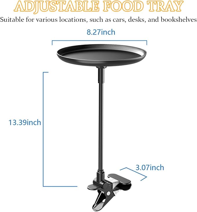 Zpana Car Adjustable Food Tray, 360° Non-Slip Swivel Vehicle Snacks & Drinks Dining Table, 8.7 Inches Diameter Automotive Clip Type Storage Tray, Universal for SUV, Truck, RV - Image 2
