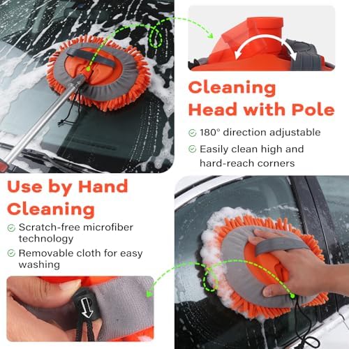 Car Wash Brush with Long Handle,Car Clean Kit with Extension Pole - Image 3