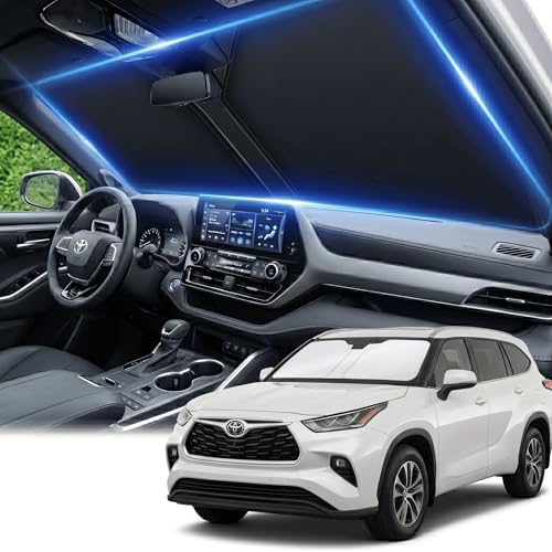Windshield Sun Shade for Toyota Highlander 2020-2025 2026 Front Window Shade Custom Fit Highlander L LE XLE Limited Platinum Sun Visor Foldable Shade Blocks UV Rays Summer Must Have Accessories by AuyNeas