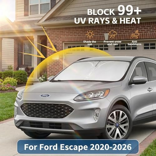 for Ford Escape Windshield Sun Shade 2020-2024 2025 2026-Front Window Shade Custom Fit Escape Accessories Sun Visor Foldable Sunshade Blocks UV Rays Summer Must Have Car Accessories - Image 2