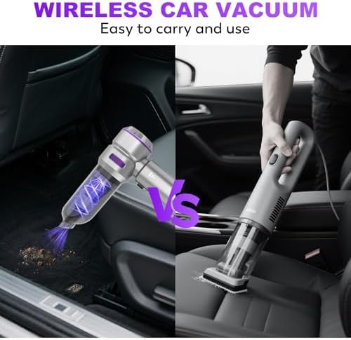 Handheld Car Vacuum Cordless, 22000PA Strong Suction Mini Vacuum Cleaner with Brushless Motor, 4-in-1 Portable Vacuum for Car Detailing, Home, Office & Travel, Silver Purple - Image 6