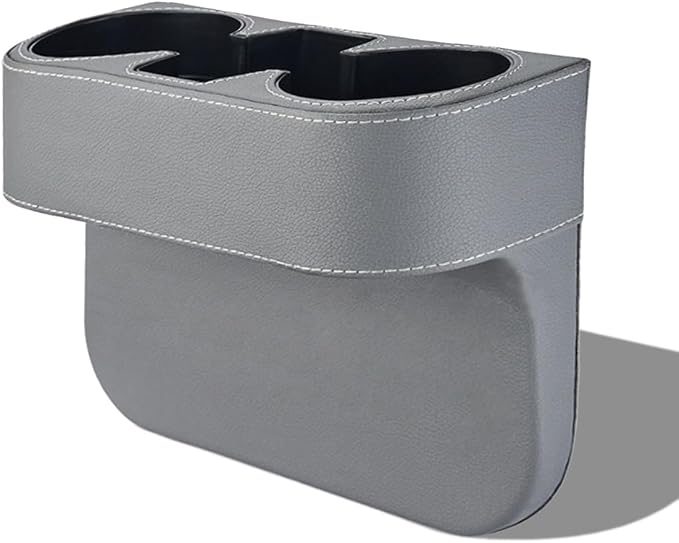 Car Cup Holder, PU Leather Auto Seat Gap Filler Organizer (Gray) | Multifunctional Vehicle Cup Drink Holder, Front Console Storage Box for Coin Cellphone Sunglasses, Universal Car Accessories by Unknown