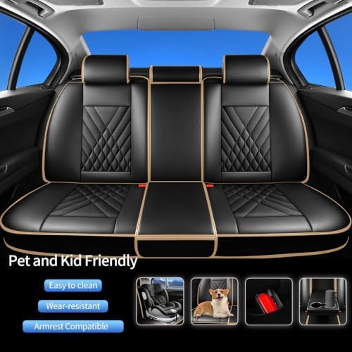 Fit Liberty Car Seat Covers Compatible with Jeep Liberty 2002-2010 2011 2012-Premium Leather,Waterproof,Breathable,Airbag Compatible &All-Weather Seat Cushion Protecto(Full Set,Beige) - Image 5