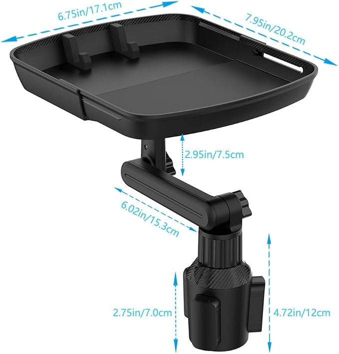 Cup Holder Tray Table, Expander Car Drink Food Tray for Eating, 360º Rotating Adjustable Stretchable Non-Slip Car Cup Holder Trays, Cars Interior Organizer Accessories(Black,Size:8inch) - Image 3