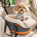 Pet Car Center Console Elevated Armrest Car Seat for Small Puppy, Dogs & Cats (Up to 10 lbs) – Dark Gray Washable Plush Carrier with Safety Leash, Fits Front Vehicle Console Space (Dark Grey) by PET+FANG+FANG
