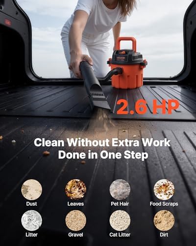VEVOR Dry Vacuum Cleaner, 2.6 Gallon 2.5 Peak HP Portable Shop Vac with 800W Input Power, Various Nozzles, 1.25in Diameter x 4ft Hose, 9.2ft Cord for Home, Garage, Jobsite, Workshop, Black Orange - Image 2