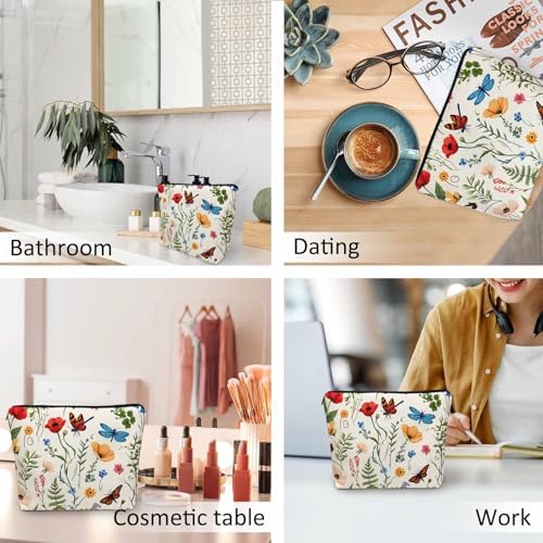 Makeup Bag For Purse Dragonfly, Wild Flowers Butterfly Dragonflies Cosmetic Bags For Women With Zipper Travel Toiletry Pouch Makeup Bags Makeup Organizers Purse For Toiletries Cosmetics - Image 6