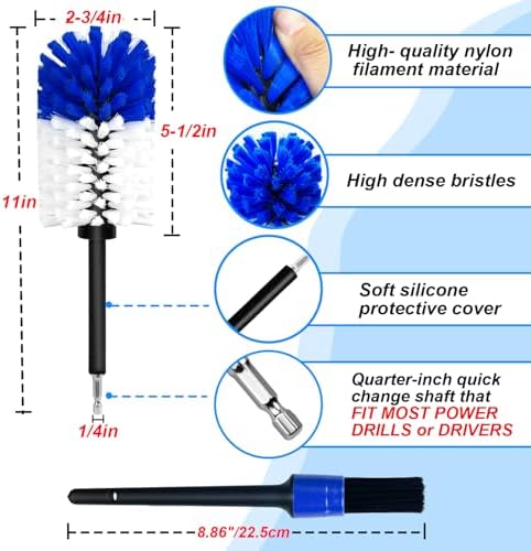 Wheel Brush Kit, Soft Drill Wheel Cleaner Brush, No Scratches Highly Dense Car Cleaning Brush Set for Wheels, Rims, Engines, Exhaust(Blue/White,2Pcs) - Image 6
