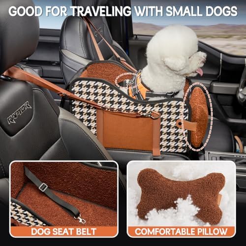 TKYZ Center Console Dog Car Seat for Small Dogs,for Car/SUV/Small Truck | Soft Pillow,Double fixation,Scratch-Resistant Fabric,Pet Booster with Safety Belt,Puppy Car Seat for Small Dogs 0-11 lbs - Image 4