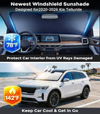 DMJN Front Windshield Sun Shade for Kia Telluride (2020-2026), [Nano Ice-Crystal Coatings] UPF50+ Heat & UV Block, Protect Car Interior & Keep Cool, Flodable Steel-Ring Car Cover for Summer - Image 2