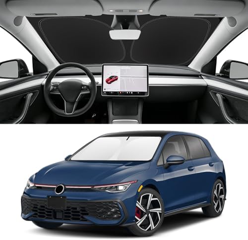 Custom Fit Windshield Sun Shade for VW Golf Mk8 2022 2023 2024 2025 2026, Blocks UV & Heat, Front Window Sunshade Accessories, Easy Fold & Store Keep Your Car Cooler by SLOGENTO