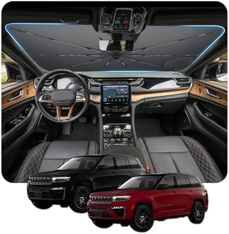 Windshield Sunshade Umbrella for 2022-2026 Jeep Grand Cherokee Custom Fit Windshield Sun Protector Cover 6-Layer Heat-Resistant Fabric Ultra-Strong Fiberglass Frame (for 2022-2026 Grand Cherokee) by BSTW