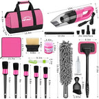 Car Cleaning Kit, Car Vacuum Interior Detailing Cleaner Kit with High Power Handheld Vacuum, Brush Set, Windshield Tool, Duster, Towels, Complete Car Care Tools for Women (Pink) - Image 7