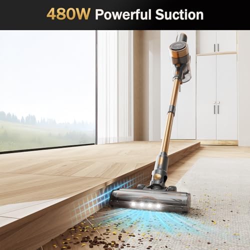Cordless Vacuum Cleaner, 10-in-1 Lightweight Stick Vacuum with 45mins Runtime, Powerful Suction, LED Touch Screen, Rechargeable Vacuum Cleaners for Home Hardwood Floor Carpet Pet Hair (Gold) - Image 2
