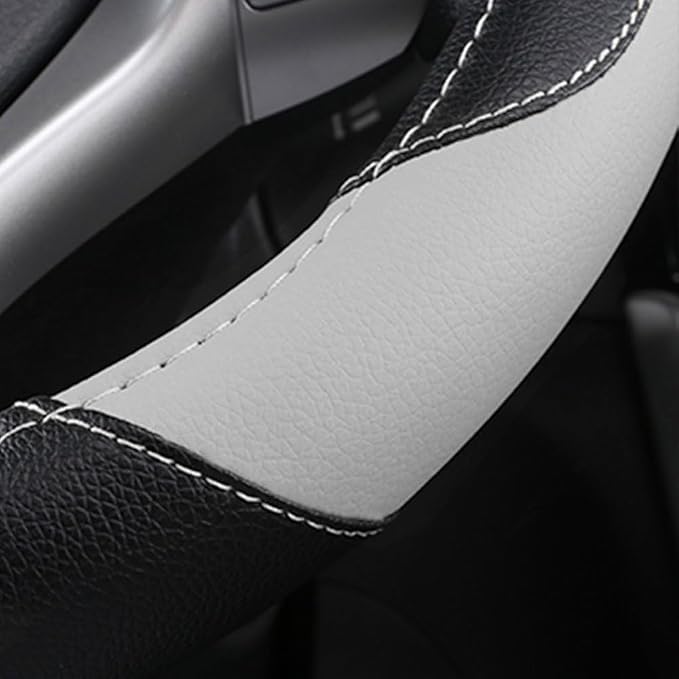 Leather Steering Wheel Cover for Ford F-150, Ram, Tundra, Tacoma, 15.5"-16" | Large-Size Fits Cars Trucks, Microfiber Leather, Anti-Slip Breathable Auto Steering Wheel Protector, Grey - Image 4