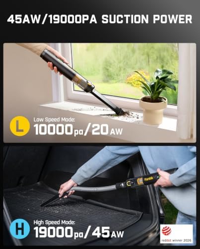 Fanttik Slim V10 APEX Cordless Car Vacuum, 4-in-1 Portable Mini Handheld Vac, Upgraded Smart Digital Display, 19kPa Suction Power, 2 Suction Modes for Small Jobs, Car, Office Desk, Keyboards (Black) - Image 6