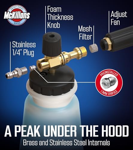 McKillans Pressure Washer Gun with Swivel & Foam Cannon Wide Mouth & M22-14mm Adapter - Adjustable Thick Foam - Power Washer Gun - 3/8" Male Plug & 1/4” Quick Connector Coupler - Image 6
