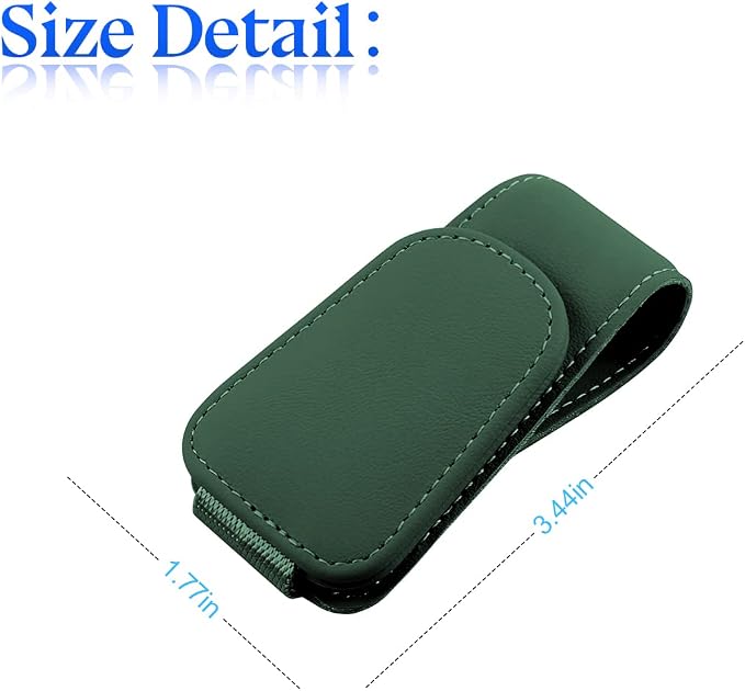 zipelo 2PCS Magnetic Leather Sun Visor Sunglasses Holders, Black/Green | one-hand access, soft contact surfaces, stores glasses and cards, lightweight compact form, car interior accessories - Image 2
