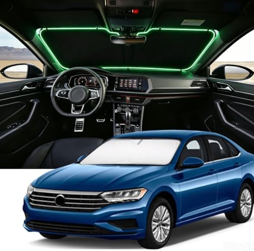 Windshield Sun Shade for 2019-2025 VW Jetta Compatible Accessories-4 Layers Custom Fit Foldable Front Window Sunshade Sun Visor Protector, Block UV Rays Keep Your Car Cooler by Unknown