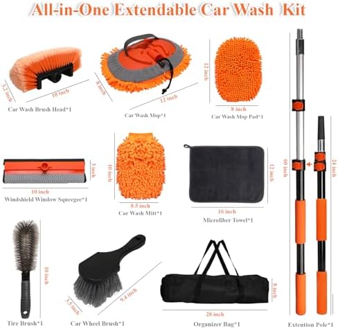 60" Extendable Car Wash Brush Kit with Long Handle - Image 7