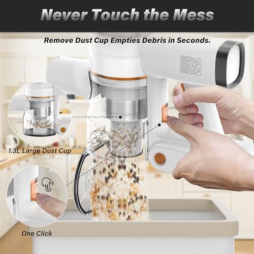 Tikom V500 Cordless Vacuum Cleaner for Home, 40000Pa/450W Stick Vacuum with LED Touch Screen, Charging Wall Dock, Anti-Tangle, Lightweight Handheld Vacuum for Pet Hair, Hard Floor, Carpet - Image 7