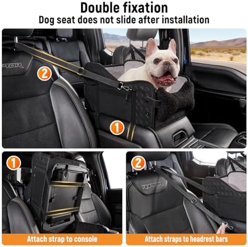TKYZ Center Console Dog Car Seat for Small Dogs,Fit for Full Size Truck | Soft Pillow,Double Fixation,PU Leather Easy To Clean,Pet Booster with Safety Belt,Puppy Car Seat for Small Dogs 0-30 lbs - Image 5