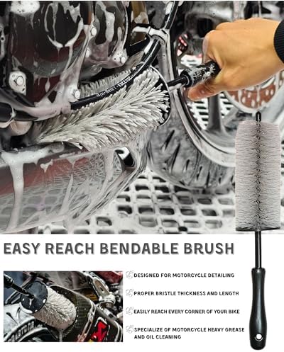 oesee 8 Pack Motorcycle Cleaning Kit - Professional Safe for Chrome/Engine/Tires, Hard Reach Brush, Microfiber Mitt, Detailing Tools, Drying Towel & Wax Applicators - Image 2