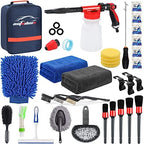33Pcs Car Wash Detailing Kit Cleaning Kits with Foam Gun Sprayer Brush Large Wash Mitt Towels Complete Interior Exterior Car Washing Supply Set Blue by AUTODECO
