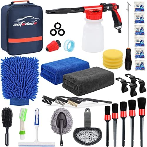 33Pcs Car Wash Detailing Kit Cleaning Kits with Foam Gun Sprayer Brush Large Wash Mitt Towels Complete Interior Exterior Car Washing Supply Set Blue by AUTODECO