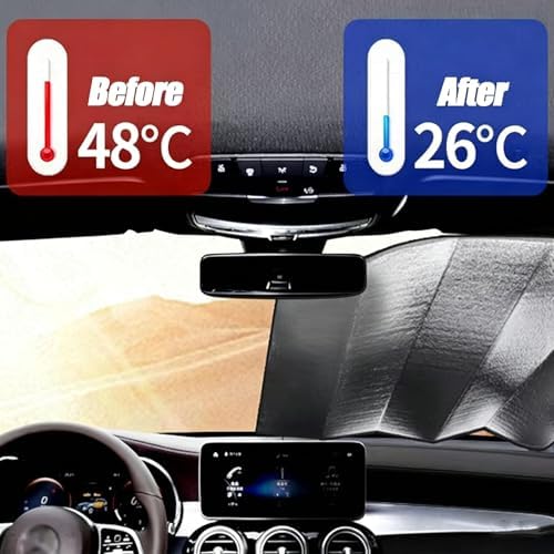 Car Windshield Sun Shade, Double Thickening Bubble Sun Shade, Foldable Front Window Sunshade with Suction Cups, UV-Blocking Sun Visor, Keeps Vehicle Cool for Most Cars SUVs (55"x27.5") - Image 5