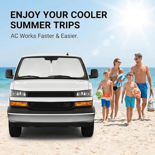Windshield Sun Shade for Chevy/Chevrolet Express 1996-2024 2025 2026 Sunshade Front Window Shade Custom Fit Express Accessories Sun Visor Foldable Shade Blocks UV Rays Accessories - Image 4