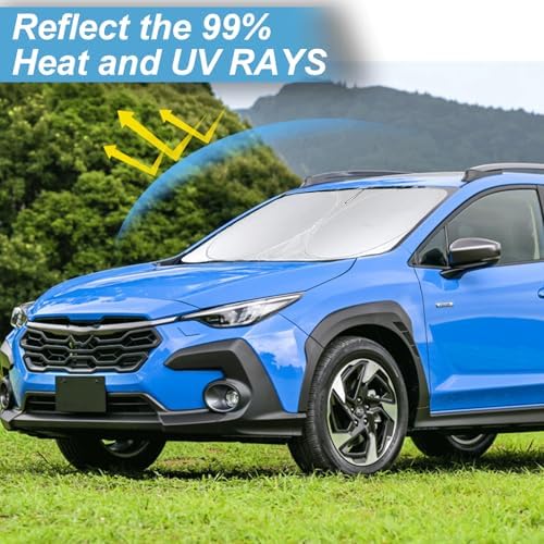 Car Windshield Sun Shade Compatible with Subaru Crosstrek 2021 2022 2023 2024 Front Window Sunshades for XV Crosstreck 2012-2024 Sun Visor Protector 210T Reflective Fabric Foldable Shades Block UV Ray - Image 2