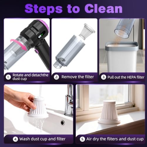 Wansimoo Handheld Car Vacuum Cleaner,25000PA Strong Cyclonic Suction Car Vacuum Portable Cordless with Digital Display Mini Vacuum for Car, Home, Office, Kitchen (Purple) - Image 6