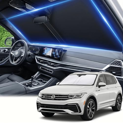 Windshield Sun Shade for VW/Volkswagen Tiguan 2018-2024 2025 2026 Front Window Shade Custom Fit Tiguan Accessories Sun Visor Foldable Shade Blocks UV Rays Summer Must Have Car Accessories by AuyNeas