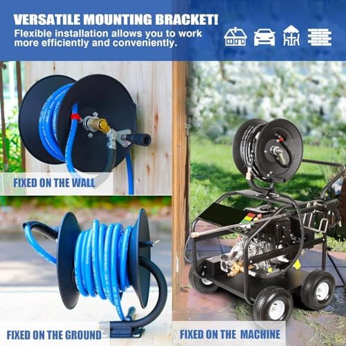 MEKOH Compact Pressure Washer Hose Reel 50ftx3/8” / 65ftx1/4”, 4000PSI - Image 5