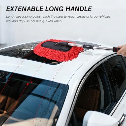 IPELY 3 Pack Large Red Microfiber Car Duster Exterior Scratch Free with Extendable, Car Duster Interior Multipurpose dust Cleaning - Image 6