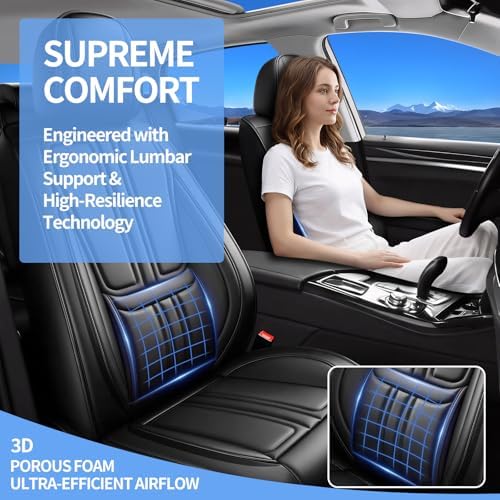 Fit Gladiator Car Seat Covers Compatible with Jeep Gladiator 2020-2024 2025 2026.Full Coverage Waterproof Leather,Compatible with Airbag,All - Weather Seat Cushion Protector (Full Set, Black) - Image 3